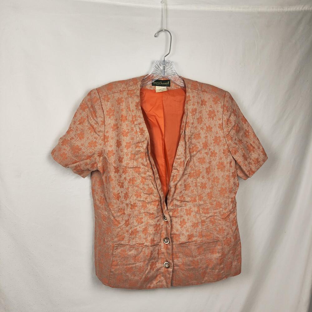Harve Benard Blazer Womens 12 Orange Floral Linen Short Sleeve Lined Jacket